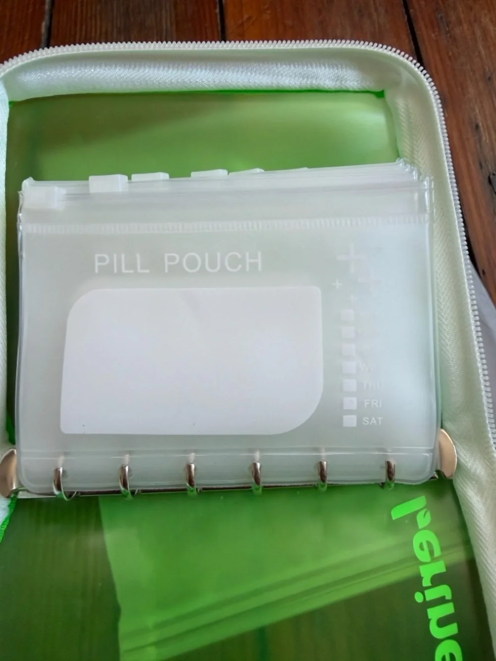 NEW Lerine 7-Day Zippered Pill Pouch Set with Ring Binder, BPA-Free, Green